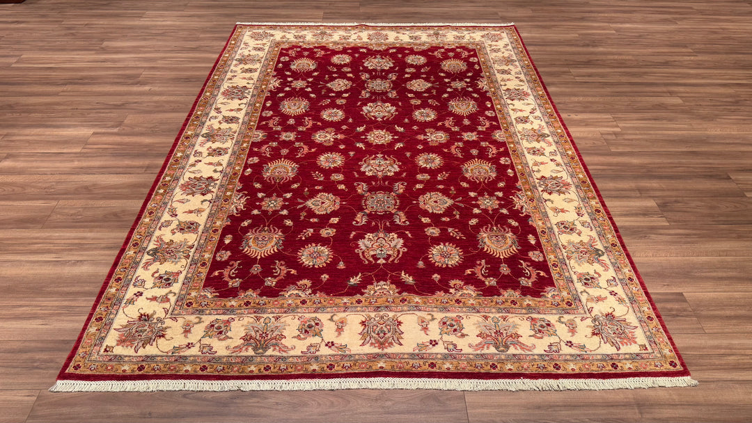 Uşak Original Hand Woven Red Cream Vegetable Dyed Wool Carpet 213x297 6.33 Square Meters - 8x10 ft