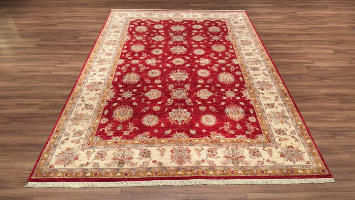 Uşak Original Hand Woven Red Cream Vegetable Dyed Wool Carpet 213x297 6.33 Square Meters - 8x10 ft