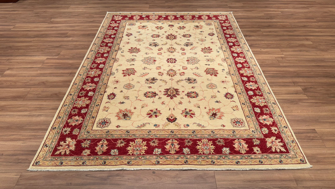 Uşak Original Hand Woven Cream Red Vegetable Dyed Wool Carpet 205x290 5.95 Square Meters - 8x10 ft