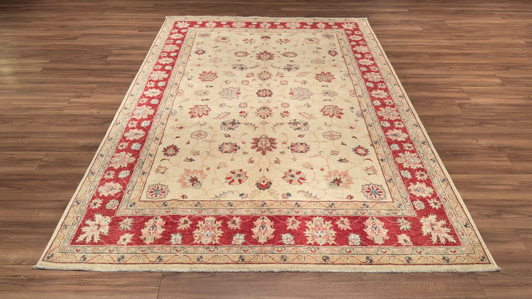 Uşak Original Hand Woven Cream Red Vegetable Dyed Wool Carpet 205x290 5.95 Square Meters - 8x10 ft