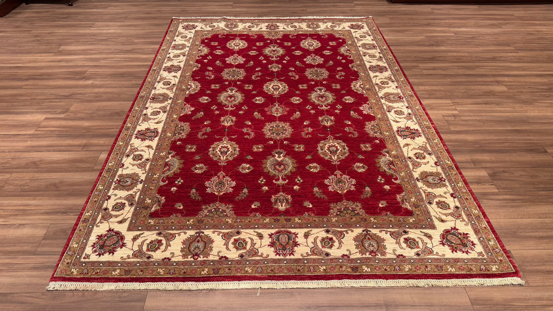 Uşak Original Hand Woven Red Cream Vegetable Dyed Wool Carpet 210x310 6.51 Square Meters - 8x10 ft