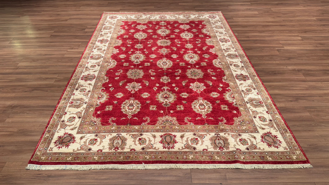 Uşak Original Hand Woven Red Cream Vegetable Dyed Wool Carpet 210x310 6.51 Square Meters - 8x10 ft