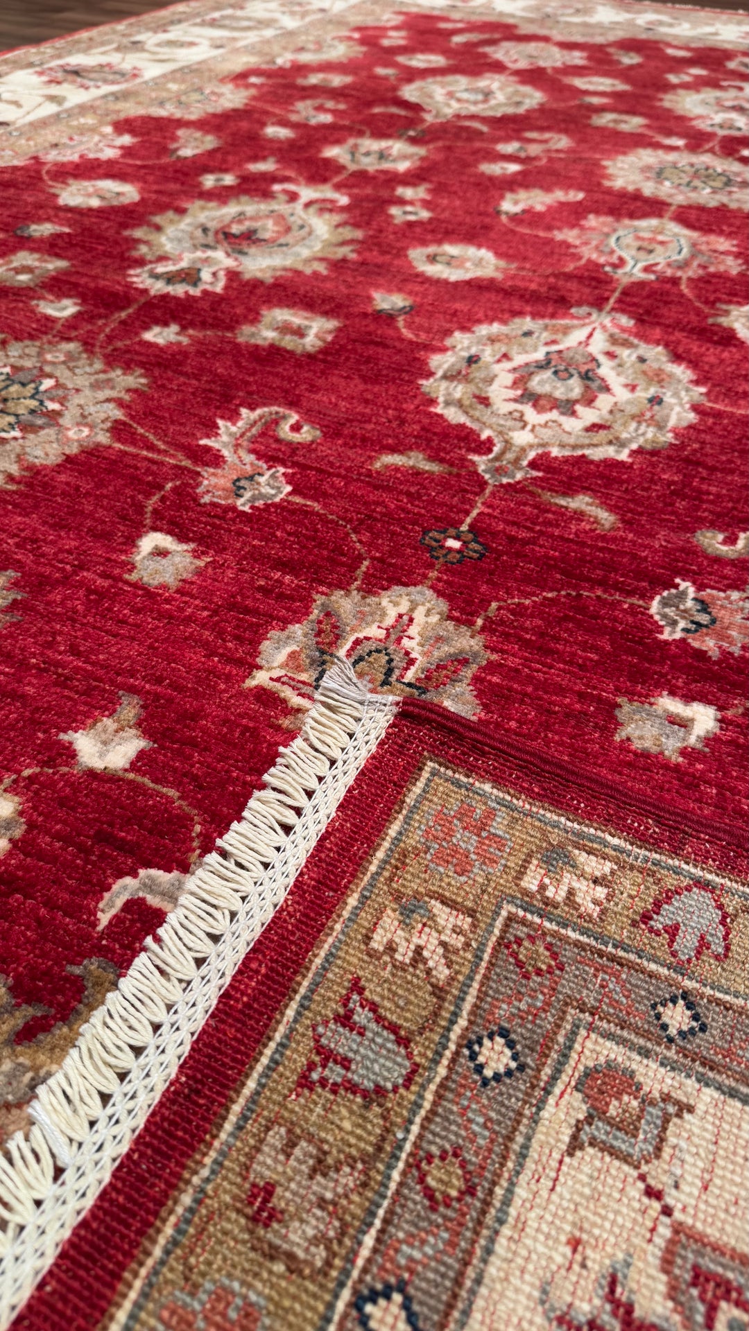 Uşak Original Hand Woven Red Cream Vegetable Dyed Wool Carpet 210x310 6.51 Square Meters - 8x10 ft