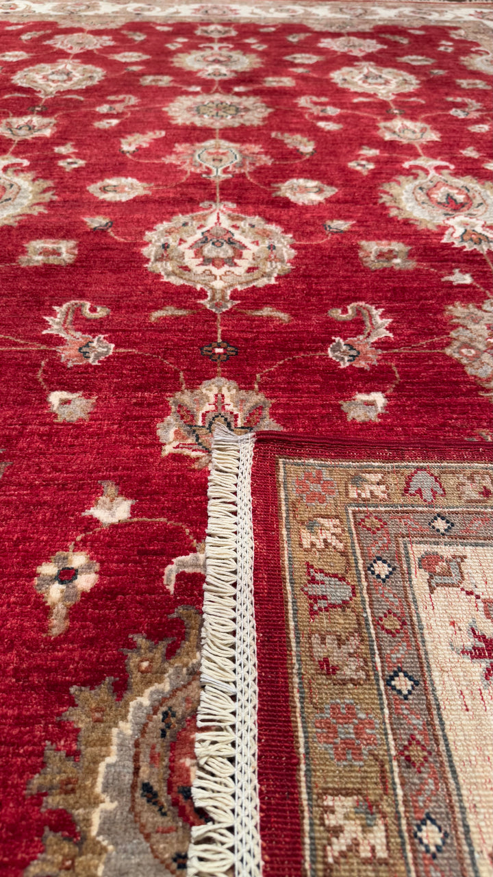 Uşak Original Hand Woven Red Cream Vegetable Dyed Wool Carpet 210x310 6.51 Square Meters - 8x10 ft