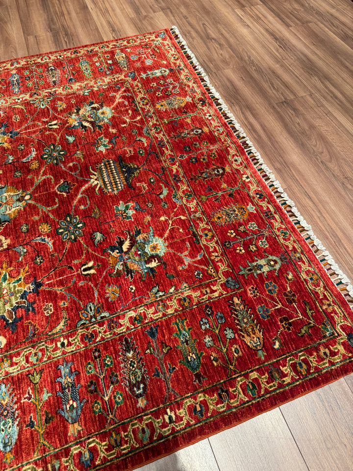 Sultani Binbirgece Orijinal El Dokuması Kırmızı Kök Boya Yün Halı 179x235 4.21 Metrekare - 5x8 ft