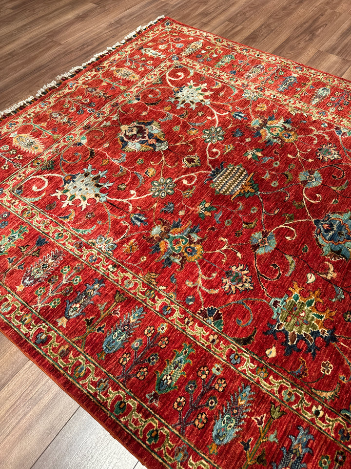Sultani Binbirgece Orijinal El Dokuması Kırmızı Kök Boya Yün Halı 179x235 4.21 Metrekare - 5x8 ft