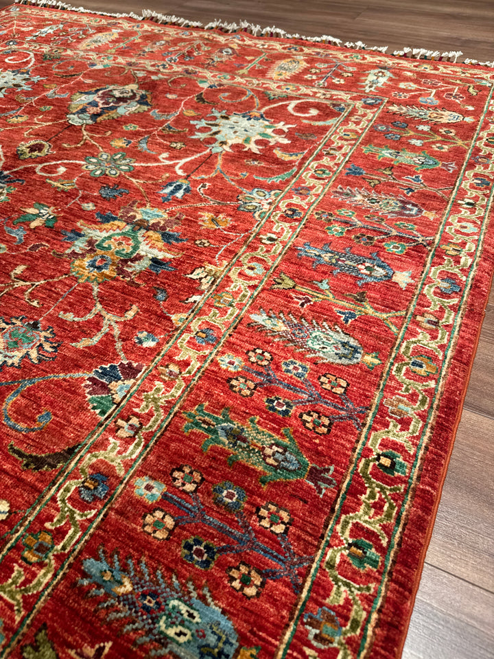 Sultani Binbirgece Orijinal El Dokuması Kırmızı Kök Boya Yün Halı 179x235 4.21 Metrekare - 5x8 ft