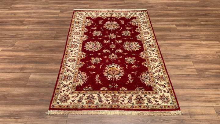 Uşak Original Hand Woven Red Cream Vegetable Dyed Wool Carpet 124x178 2.21 Square Meters - 4x6 ft