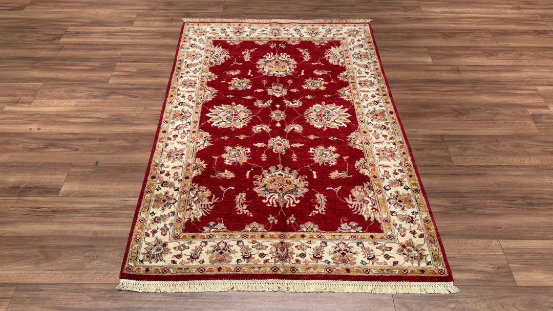 Uşak Original Hand Woven Red Cream Vegetable Dyed Wool Carpet 124x178 2.21 Square Meters - 4x6 ft