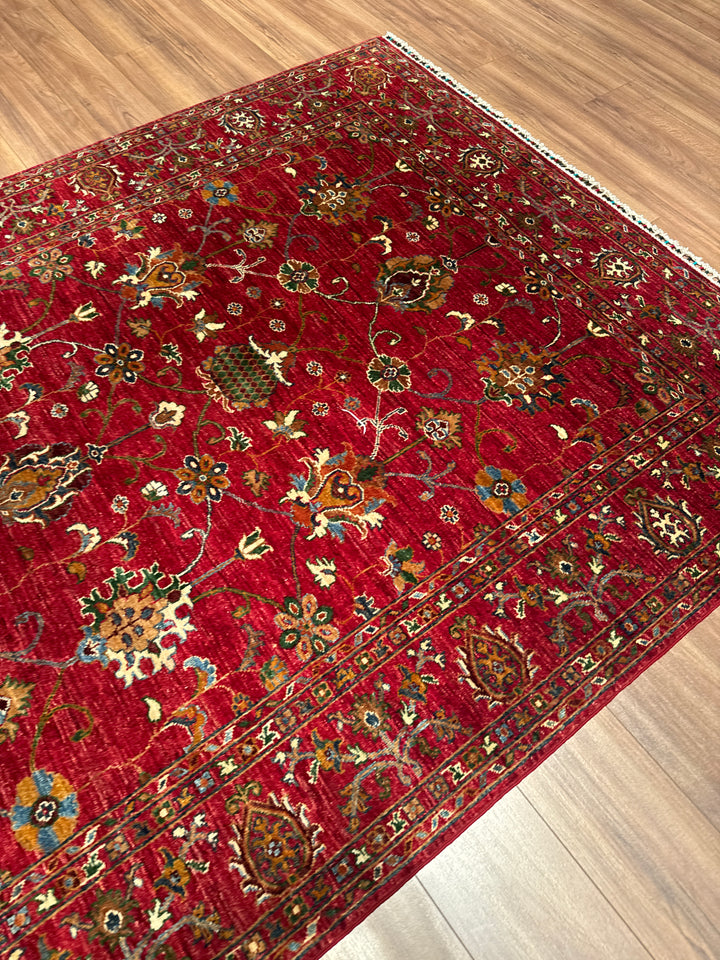 Sultani Binbirgece Orijinal El Dokuması Kırmızı Kök Boya Yün Halı 175x239 4.18 Metrekare - 5x8 ft