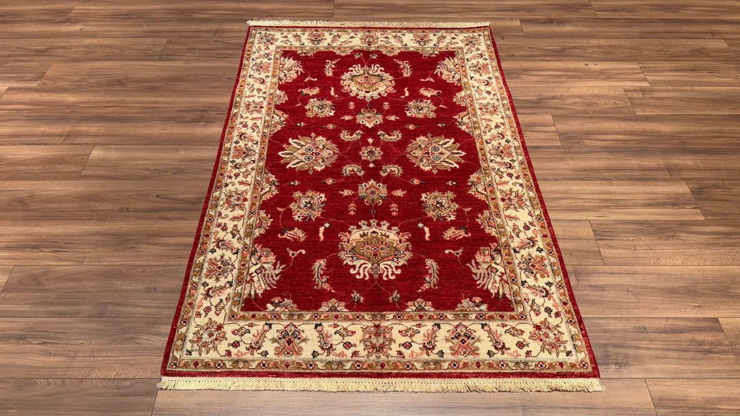 Uşak Original Hand Woven Red Cream Vegetable Dyed Wool Carpet 124x183 2.27 Square Meters - 4x6 ft