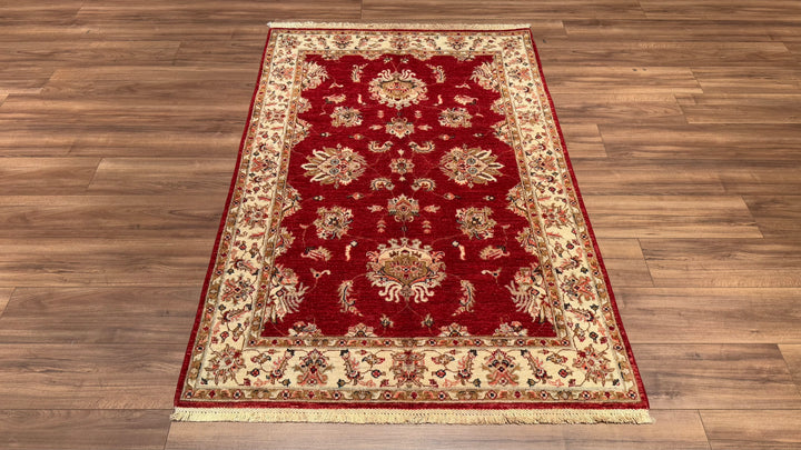 Uşak Original Hand Woven Red Cream Vegetable Dyed Wool Carpet 124x183 2.27 Square Meters - 4x6 ft