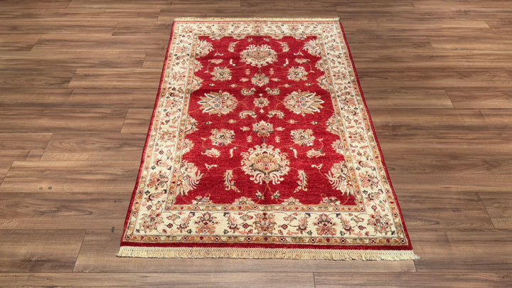 Uşak Original Hand Woven Red Cream Vegetable Dyed Wool Carpet 124x183 2.27 Square Meters - 4x6 ft