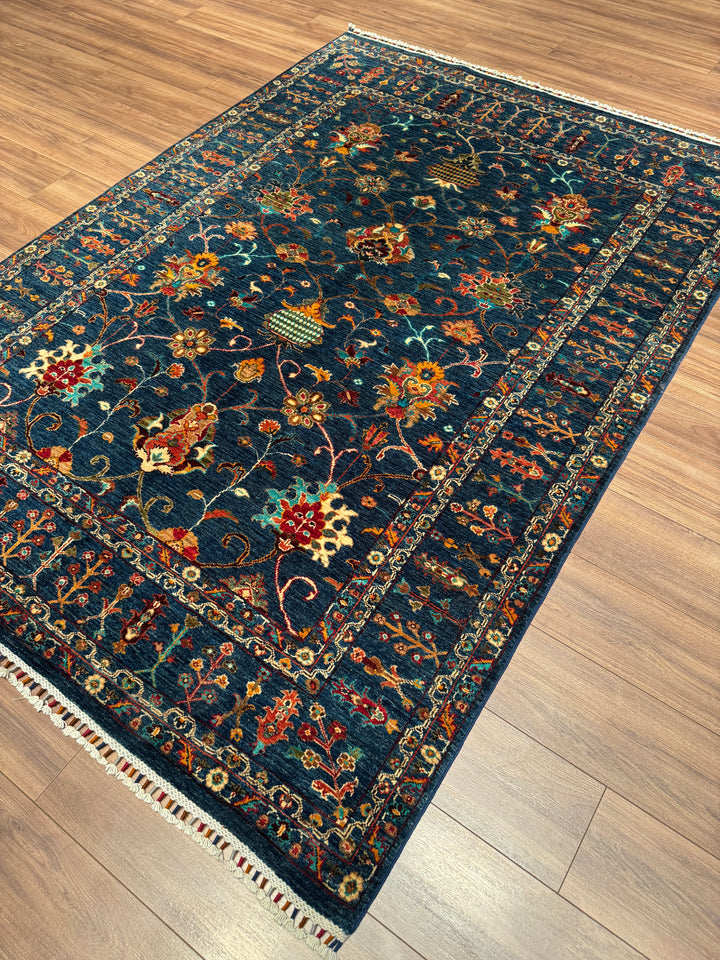 Sultani Binbirgece Orijinal El Dokuması Lacivert Kök Boya Yün Halı 176x246 4.33 Metrekare - 5x8 ft
