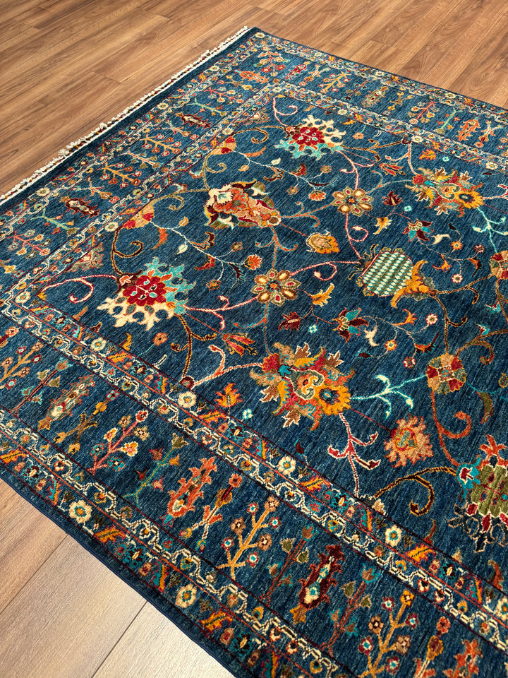 Sultani Binbirgece Orijinal El Dokuması Lacivert Kök Boya Yün Halı 176x246 4.33 Metrekare - 5x8 ft