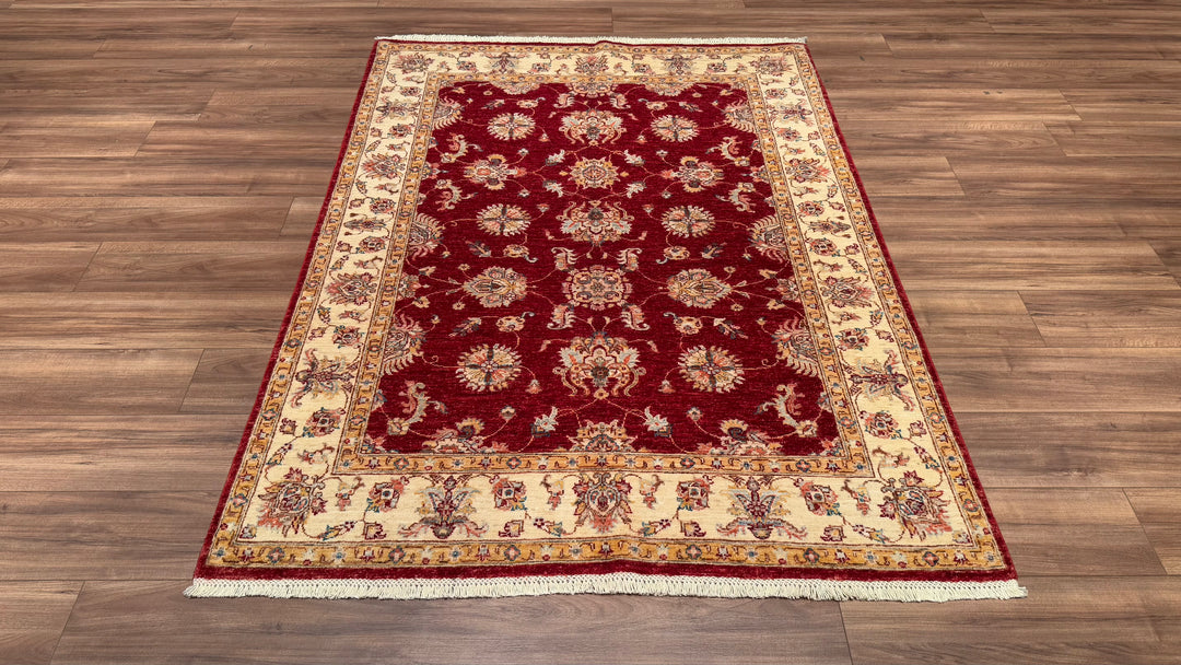 Uşak Orjinal El Dokuması Kırmızı Krem Kök Boya Yün Halı 151x202 3.05 Metrekare - 4x6 ft