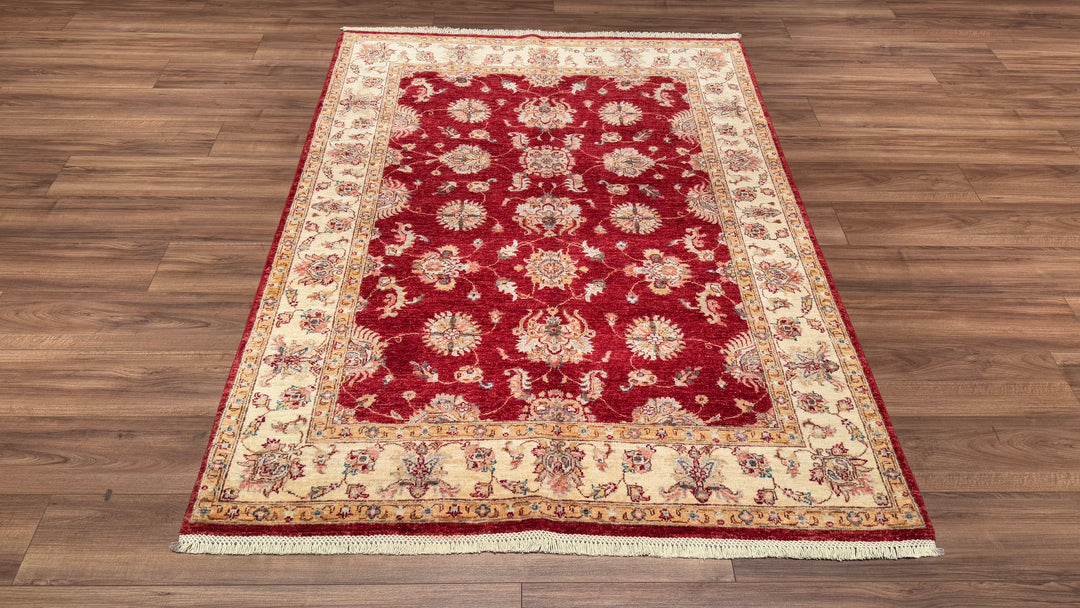 Uşak Original Hand Woven Red Cream Vegetable Dyed Wool Carpet 151x202 3.05 Square Meters - 4x6 ft