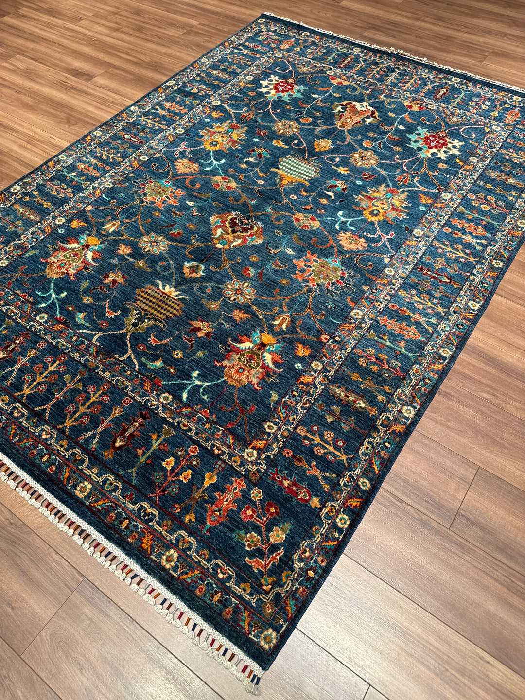 Sultani Binbirgece Orijinal El Dokuması Lacivert Kök Boya Yün Halı 176x246 4.33 Metrekare - 5x8 ft