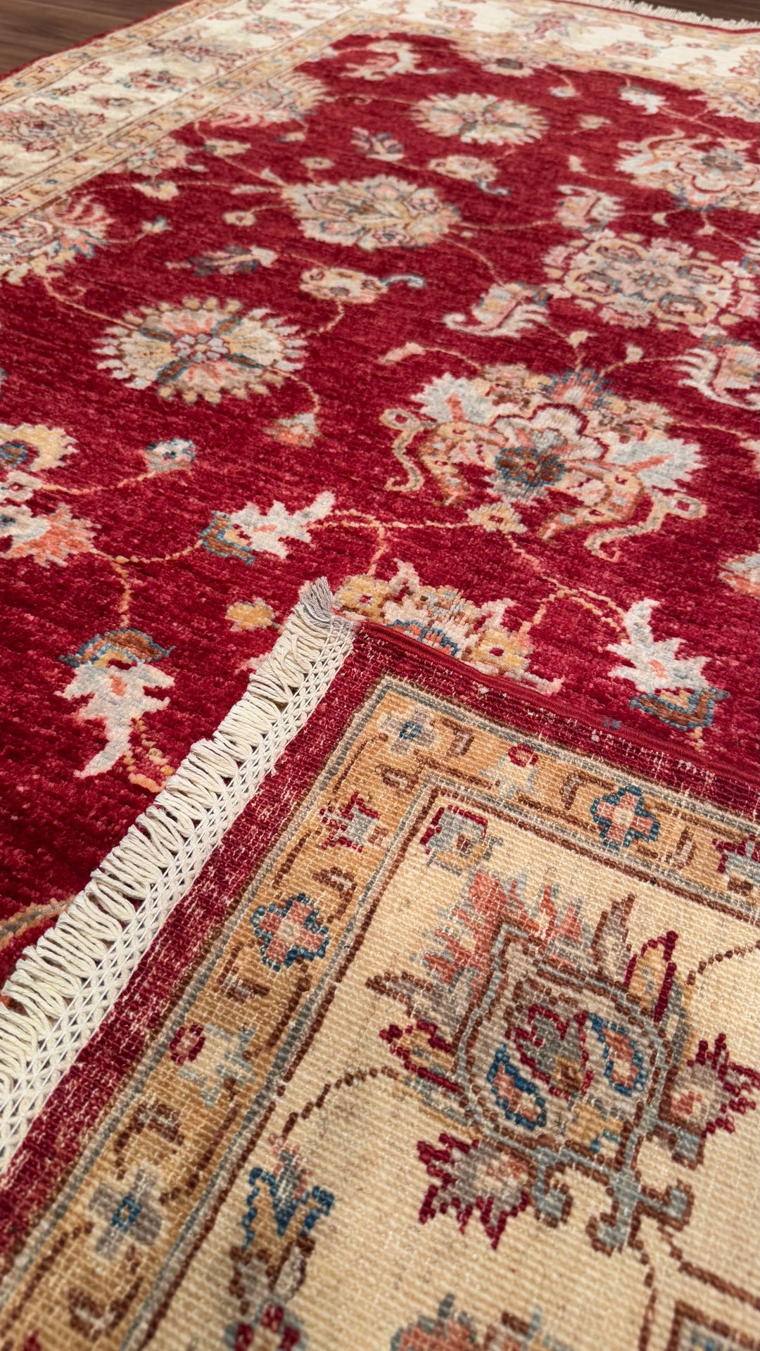 Uşak Original Hand Woven Red Cream Vegetable Dyed Wool Carpet 151x202 3.05 Square Meters - 4x6 ft