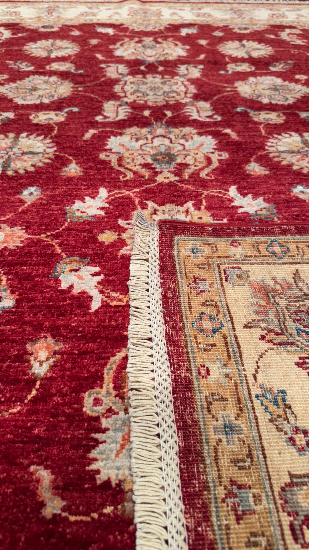 Uşak Original Hand Woven Red Cream Vegetable Dyed Wool Carpet 151x202 3.05 Square Meters - 4x6 ft