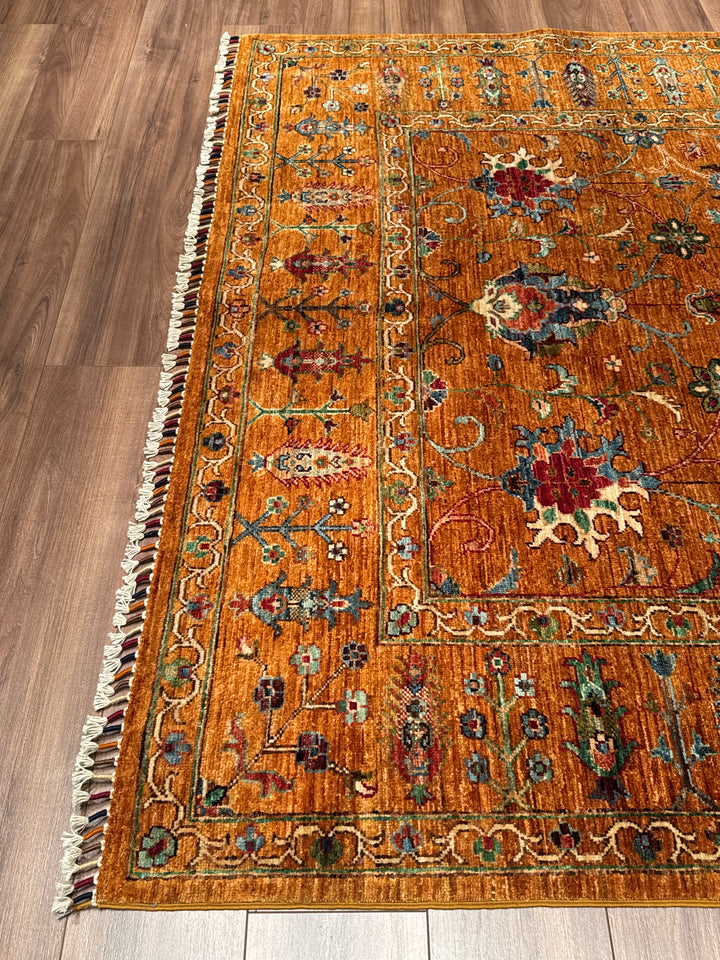 Sultani Binbirgece Orijinal El Dokuması Turuncu Kök Boya Yün Halı 183x256 4.68 Metrekare - 5x8 ft