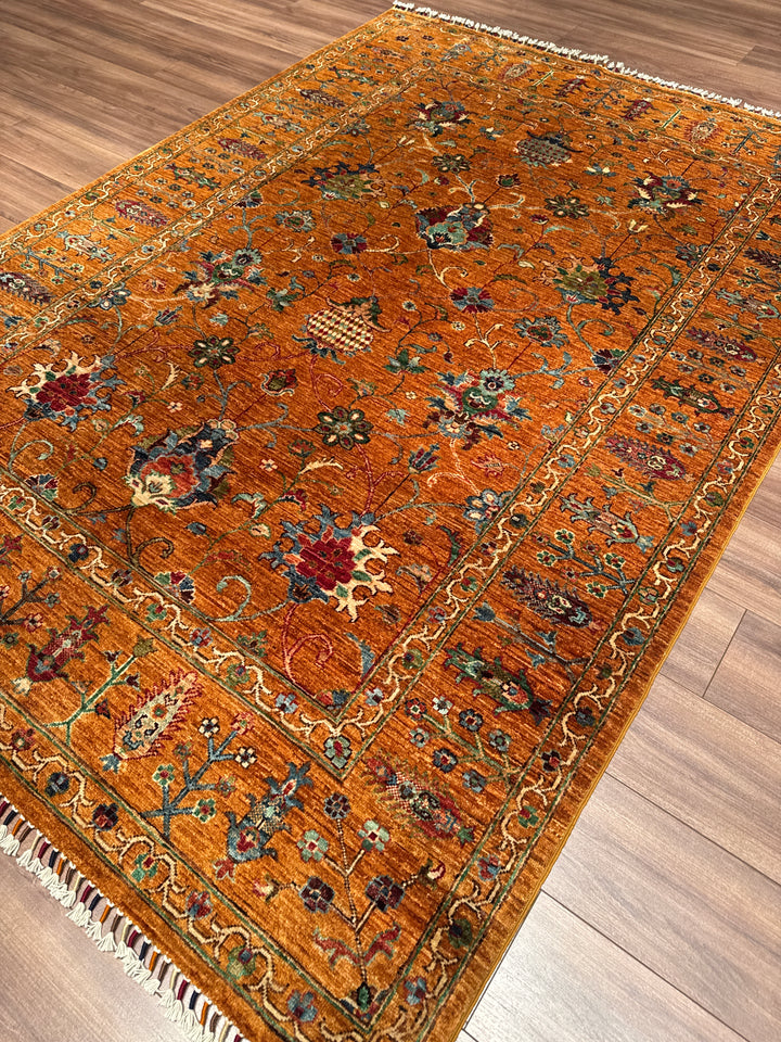 Sultani Binbirgece Orijinal El Dokuması Turuncu Kök Boya Yün Halı 183x256 4.68 Metrekare - 5x8 ft