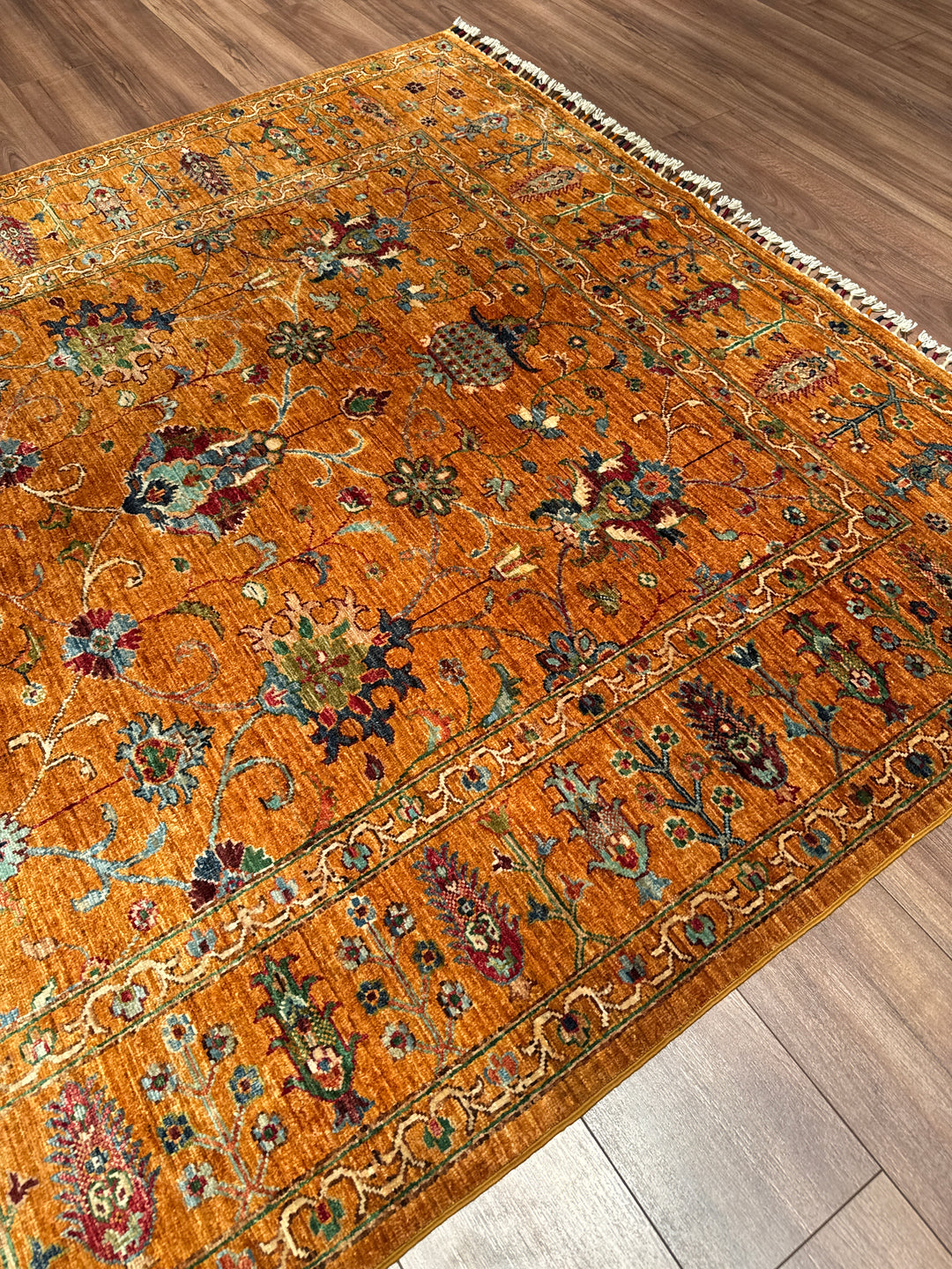 Sultani Binbirgece Orijinal El Dokuması Turuncu Kök Boya Yün Halı 183x256 4.68 Metrekare - 5x8 ft