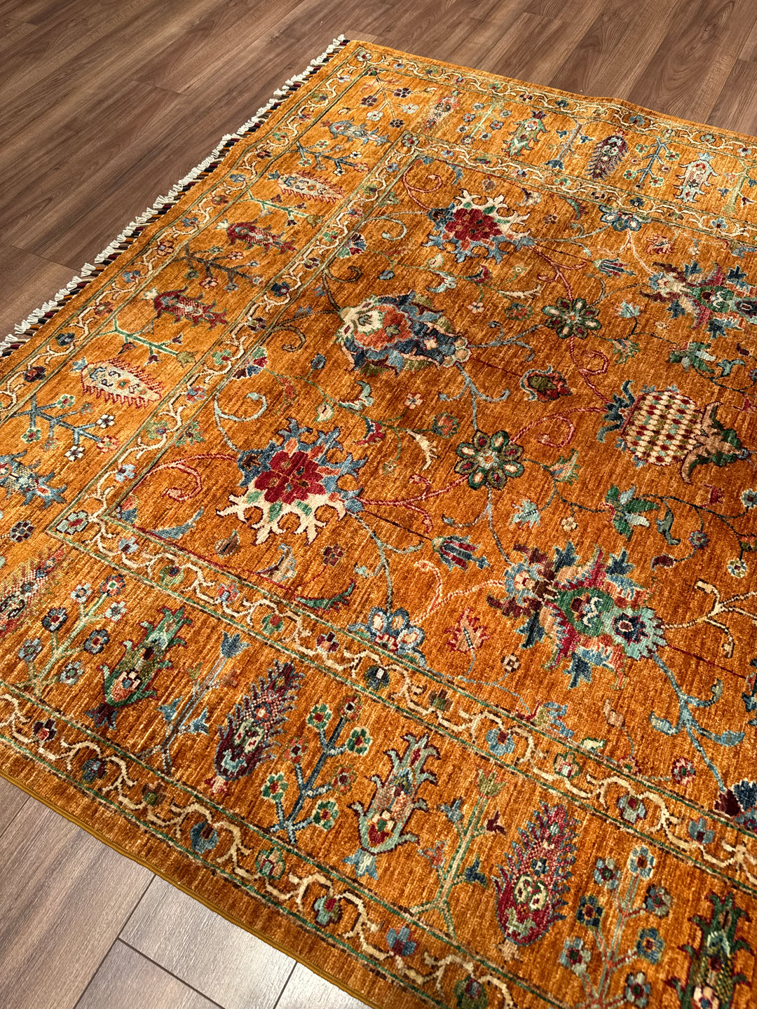 Sultani Binbirgece Orijinal El Dokuması Turuncu Kök Boya Yün Halı 183x256 4.68 Metrekare - 5x8 ft