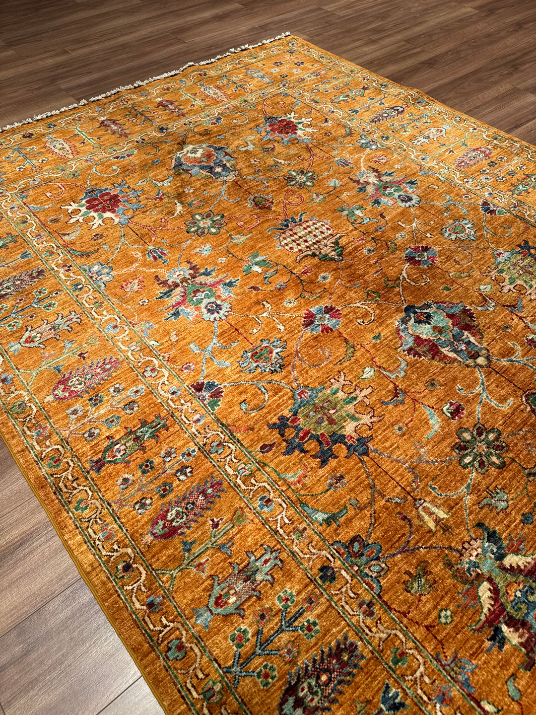 Sultani Binbirgece Orijinal El Dokuması Turuncu Kök Boya Yün Halı 183x256 4.68 Metrekare - 5x8 ft