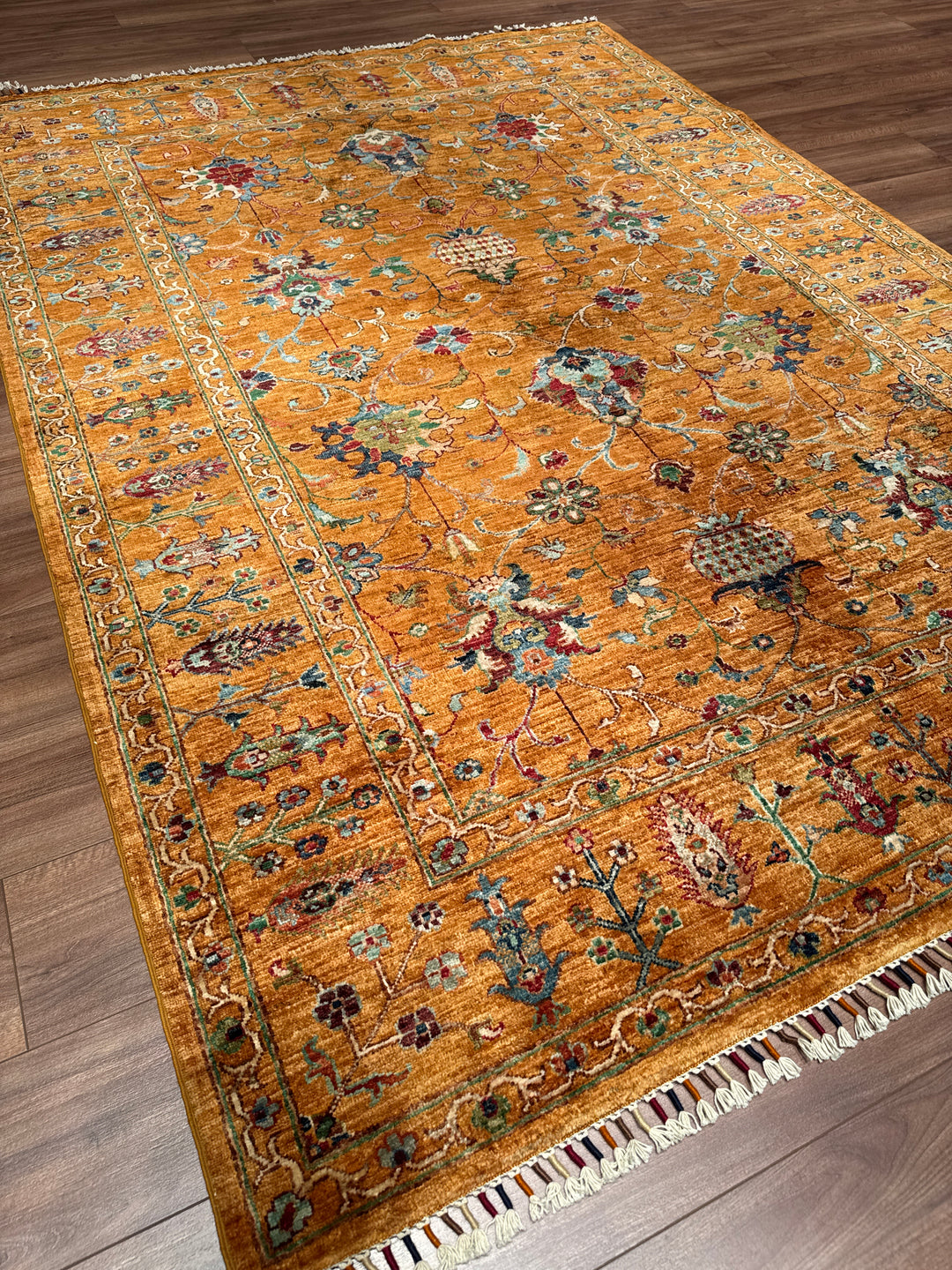 Sultani Binbirgece Orijinal El Dokuması Turuncu Kök Boya Yün Halı 183x256 4.68 Metrekare - 5x8 ft