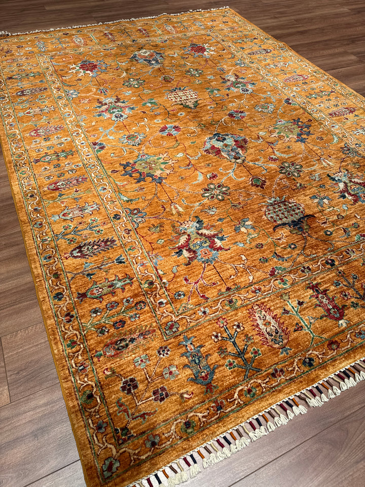 Sultani Binbirgece Orijinal El Dokuması Turuncu Kök Boya Yün Halı 183x256 4.68 Metrekare - 5x8 ft