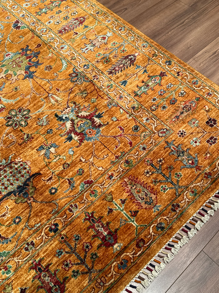 Sultani Binbirgece Orijinal El Dokuması Turuncu Kök Boya Yün Halı 183x256 4.68 Metrekare - 5x8 ft