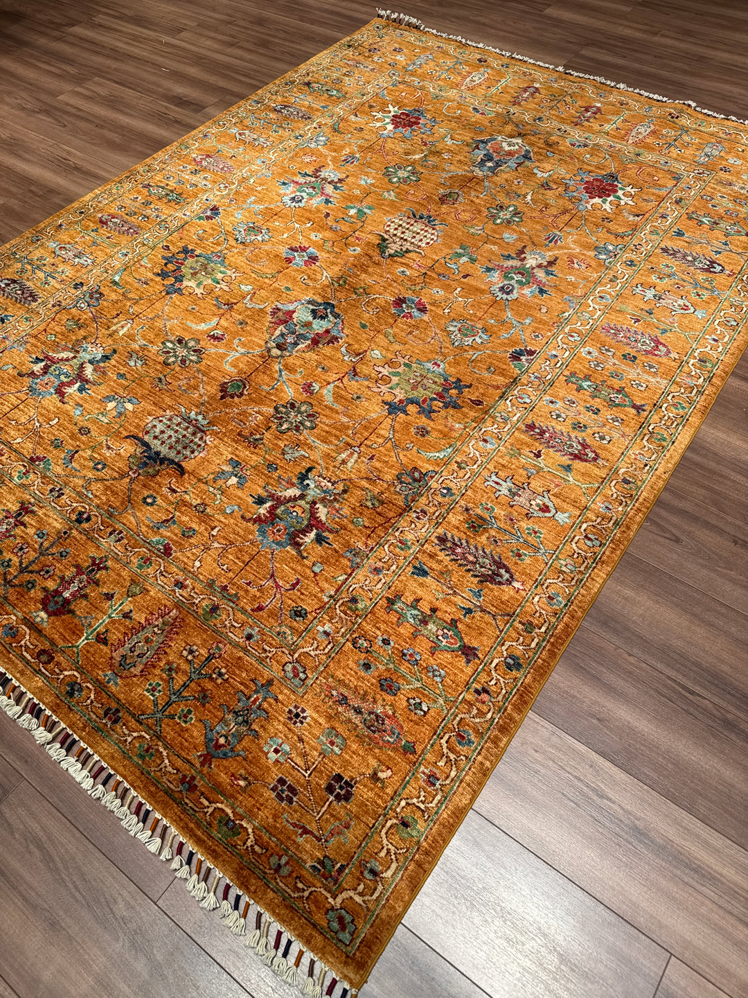 Sultani Binbirgece Orijinal El Dokuması Turuncu Kök Boya Yün Halı 183x256 4.68 Metrekare - 5x8 ft