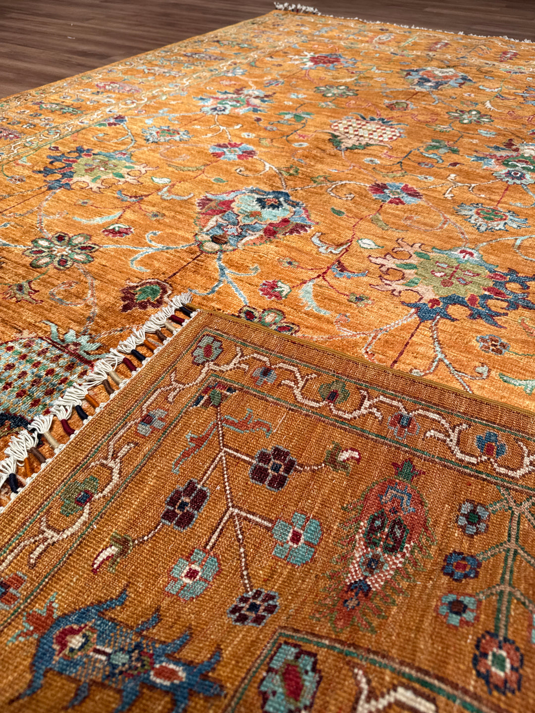 Sultani Binbirgece Orijinal El Dokuması Turuncu Kök Boya Yün Halı 183x256 4.68 Metrekare - 5x8 ft