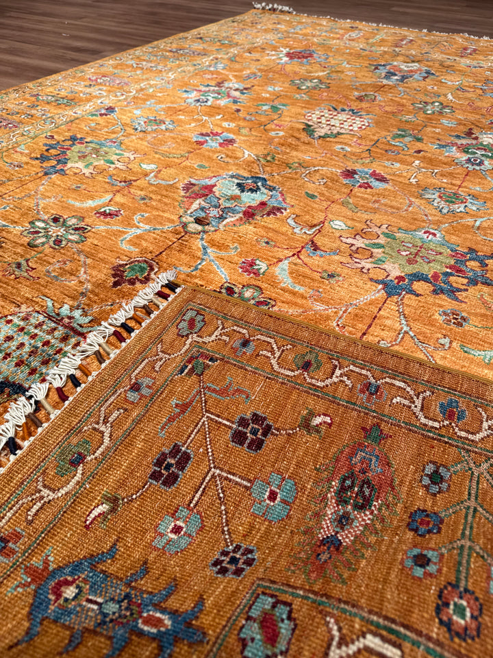 Sultani Binbirgece Orijinal El Dokuması Turuncu Kök Boya Yün Halı 183x256 4.68 Metrekare - 5x8 ft
