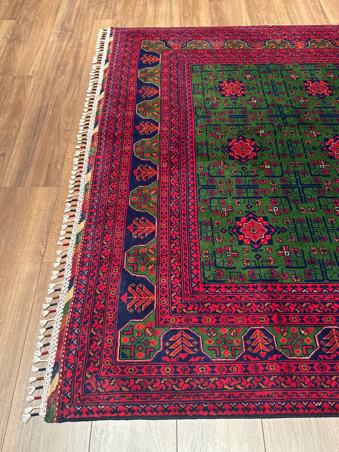 Afgan Halısı Yeşil Hamyap Orijinal El Dokuması Kök Boya Yün 169x236 3.99 Metrekare - 5x7 ft