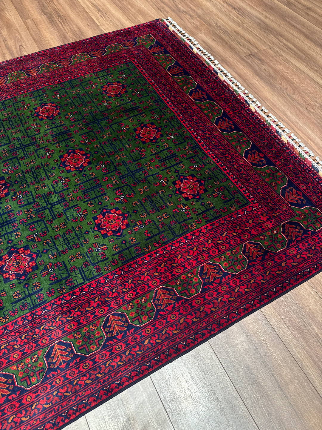 Afgan Halısı Yeşil Hamyap Orijinal El Dokuması Kök Boya Yün 169x236 3.99 Metrekare - 5x7 ft