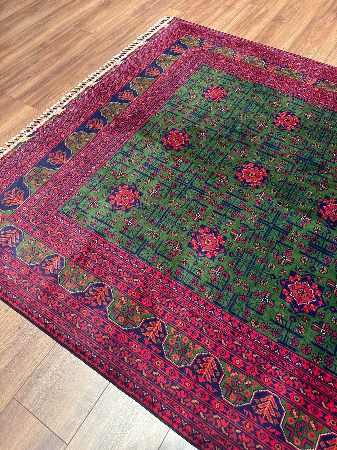 Afgan Halısı Yeşil Hamyap Orijinal El Dokuması Kök Boya Yün 169x236 3.99 Metrekare - 5x7 ft
