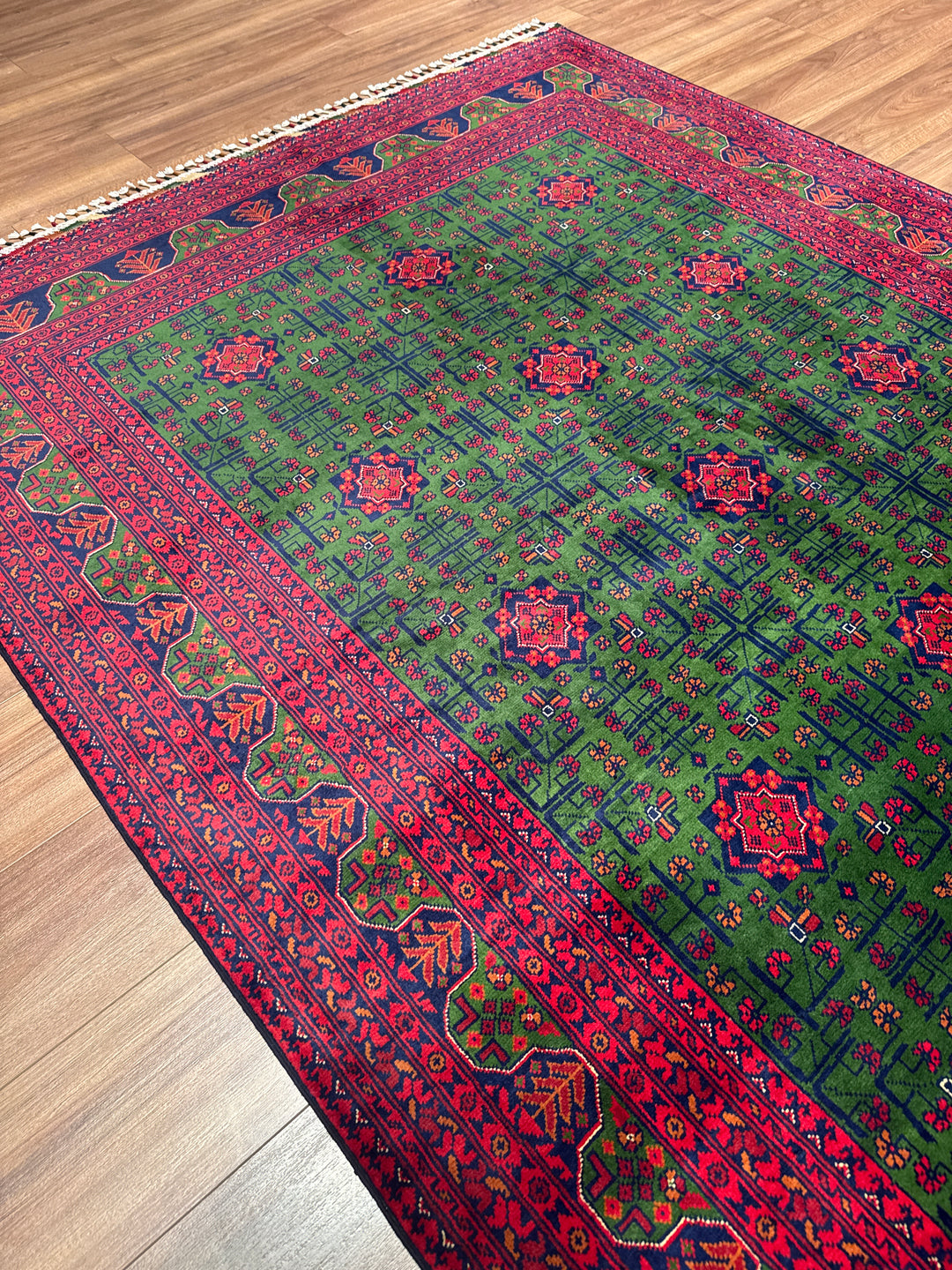 Afgan Halısı Yeşil Hamyap Orijinal El Dokuması Kök Boya Yün 169x236 3.99 Metrekare - 5x7 ft