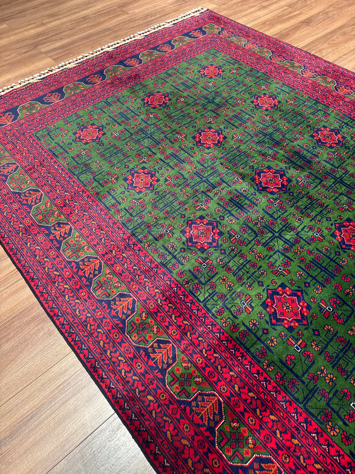 Afgan Halısı Yeşil Hamyap Orijinal El Dokuması Kök Boya Yün 169x236 3.99 Metrekare - 5x7 ft