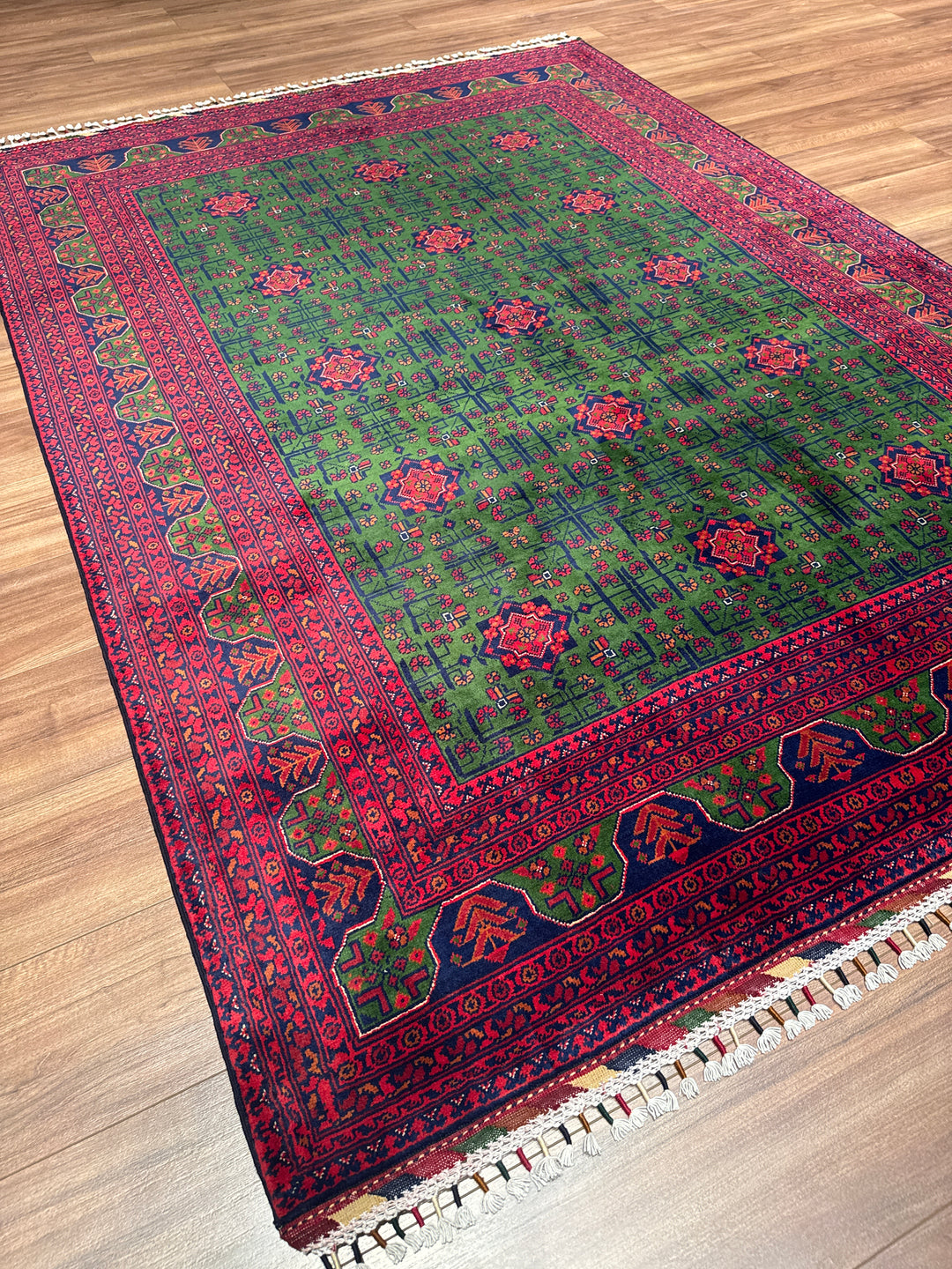 Afgan Halısı Yeşil Hamyap Orijinal El Dokuması Kök Boya Yün 169x236 3.99 Metrekare - 5x7 ft