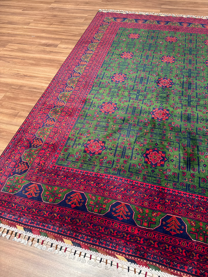 Afgan Halısı Yeşil Hamyap Orijinal El Dokuması Kök Boya Yün 169x236 3.99 Metrekare - 5x7 ft