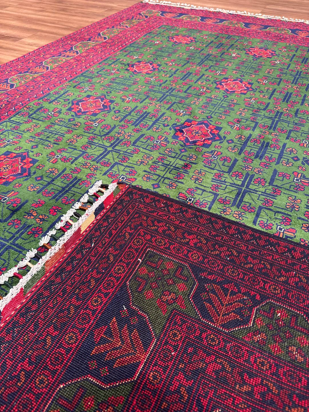 Afgan Halısı Yeşil Hamyap Orijinal El Dokuması Kök Boya Yün 169x236 3.99 Metrekare - 5x7 ft