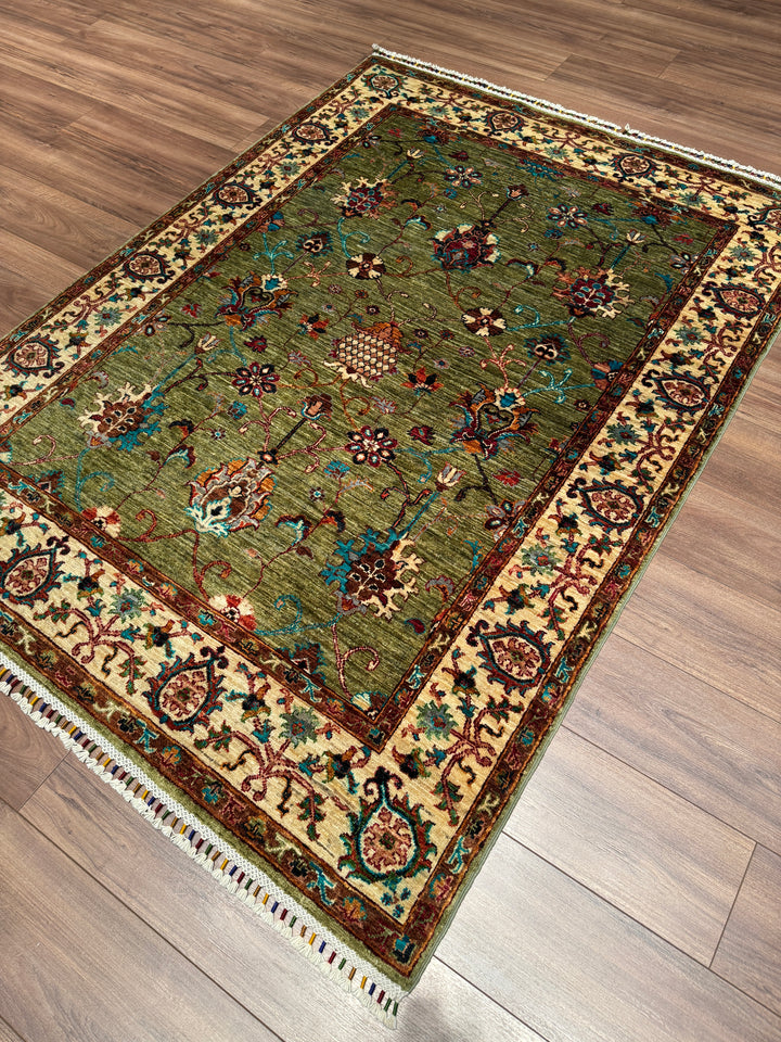 Sultani Binbirgece Orijinal El Dokuması Yeşil Kök Boya Yün Halı 148x199 2.95 Metrekare - 5x6 ft