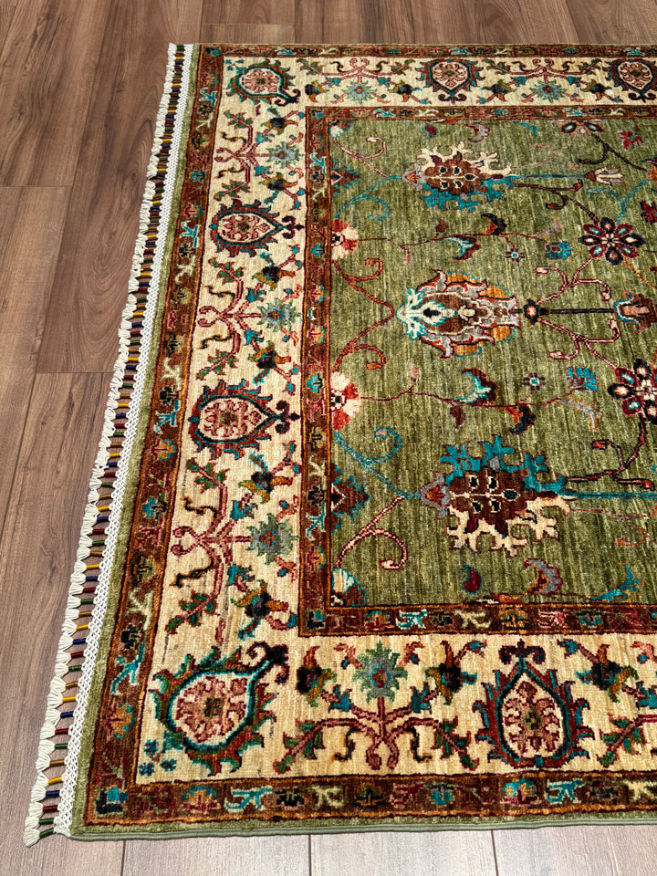 Sultani Binbirgece Orijinal El Dokuması Yeşil Kök Boya Yün Halı 148x199 2.95 Metrekare - 5x6 ft
