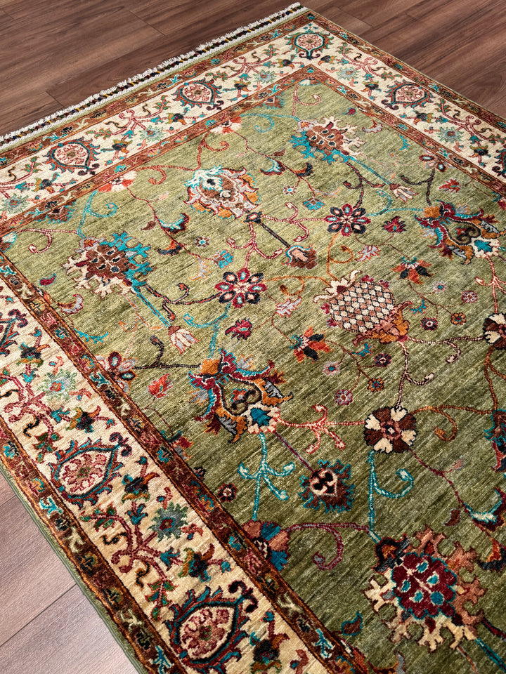 Sultani Binbirgece Orijinal El Dokuması Yeşil Kök Boya Yün Halı 148x199 2.95 Metrekare - 5x6 ft