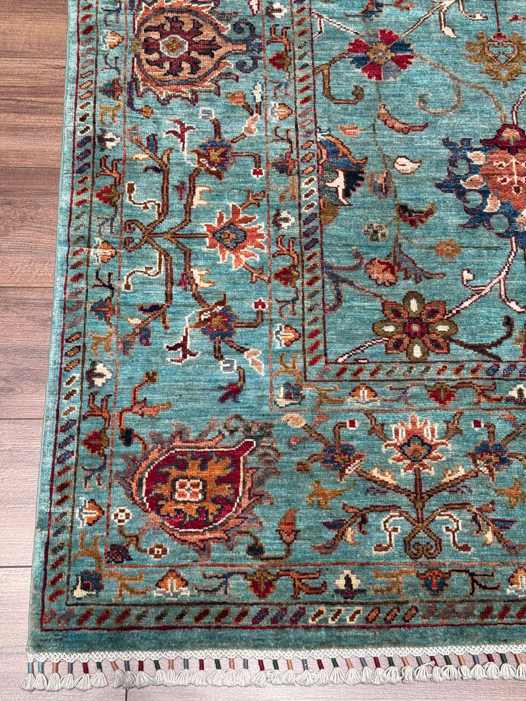 Sultani Binbirgece Orijinal El Dokuması Turkuaz Kök Boya Yün Halı 199x306 6.09 Metrekare - 7x10 ft