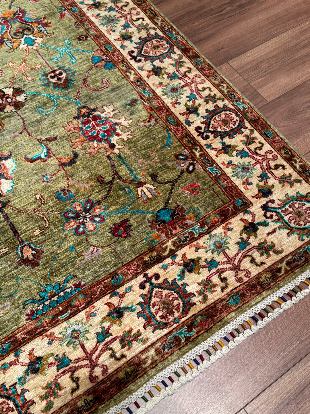 Sultani Binbirgece Orijinal El Dokuması Yeşil Kök Boya Yün Halı 148x199 2.95 Metrekare - 5x6 ft