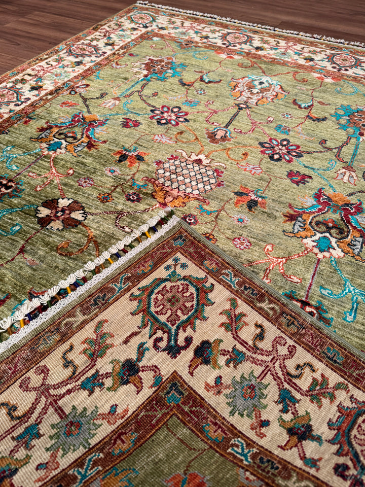 Sultani Binbirgece Orijinal El Dokuması Yeşil Kök Boya Yün Halı 148x199 2.95 Metrekare - 5x6 ft
