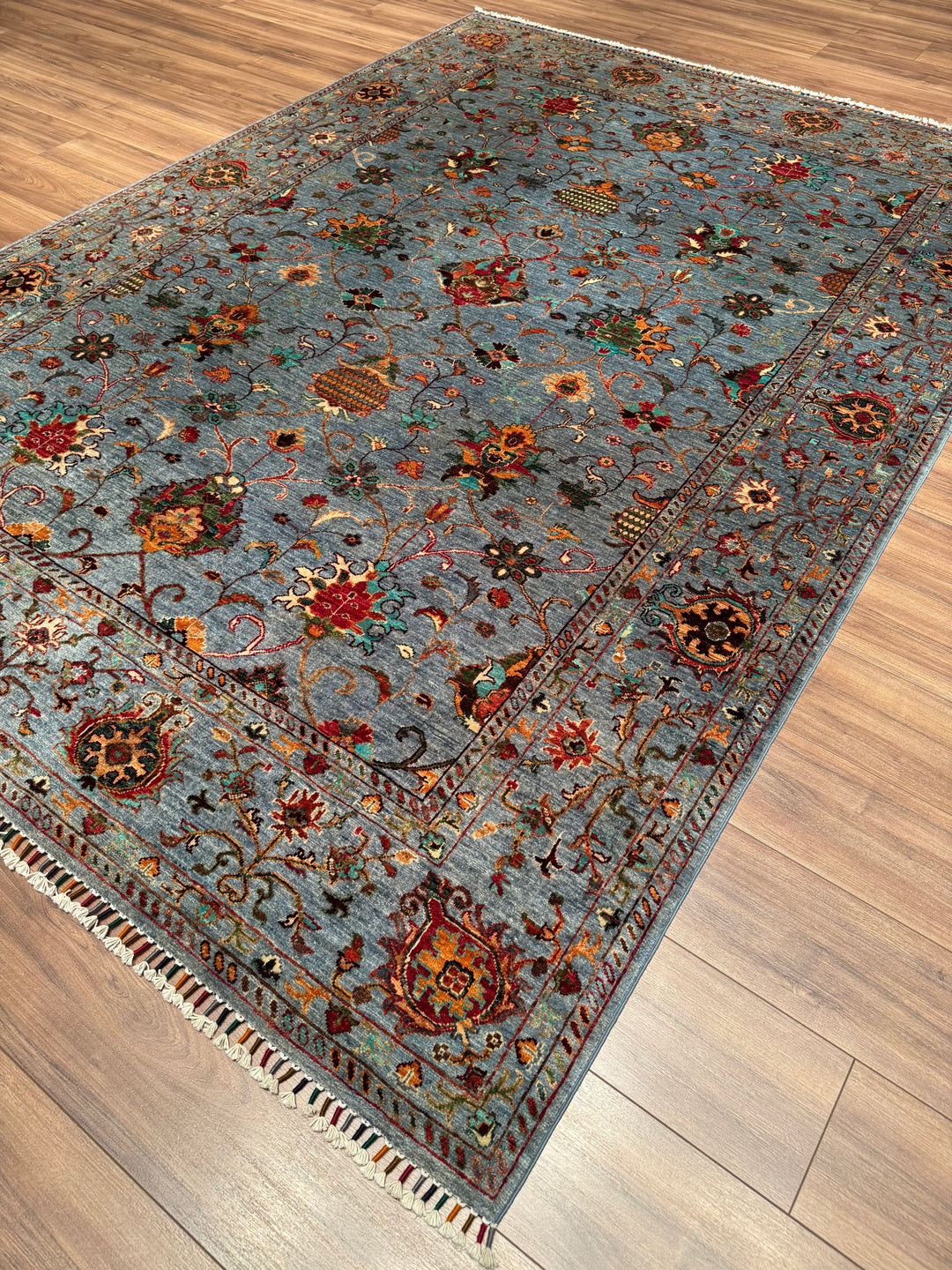 Sultani Binbirgece Orijinal El Dokuması Mavi Kök Boya Yün Halı 212x296 6.28 Metrekare - 7x10 ft